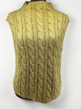 Jeanne Pierre Yellow Cable Knit Sleeveless Sweater Medium